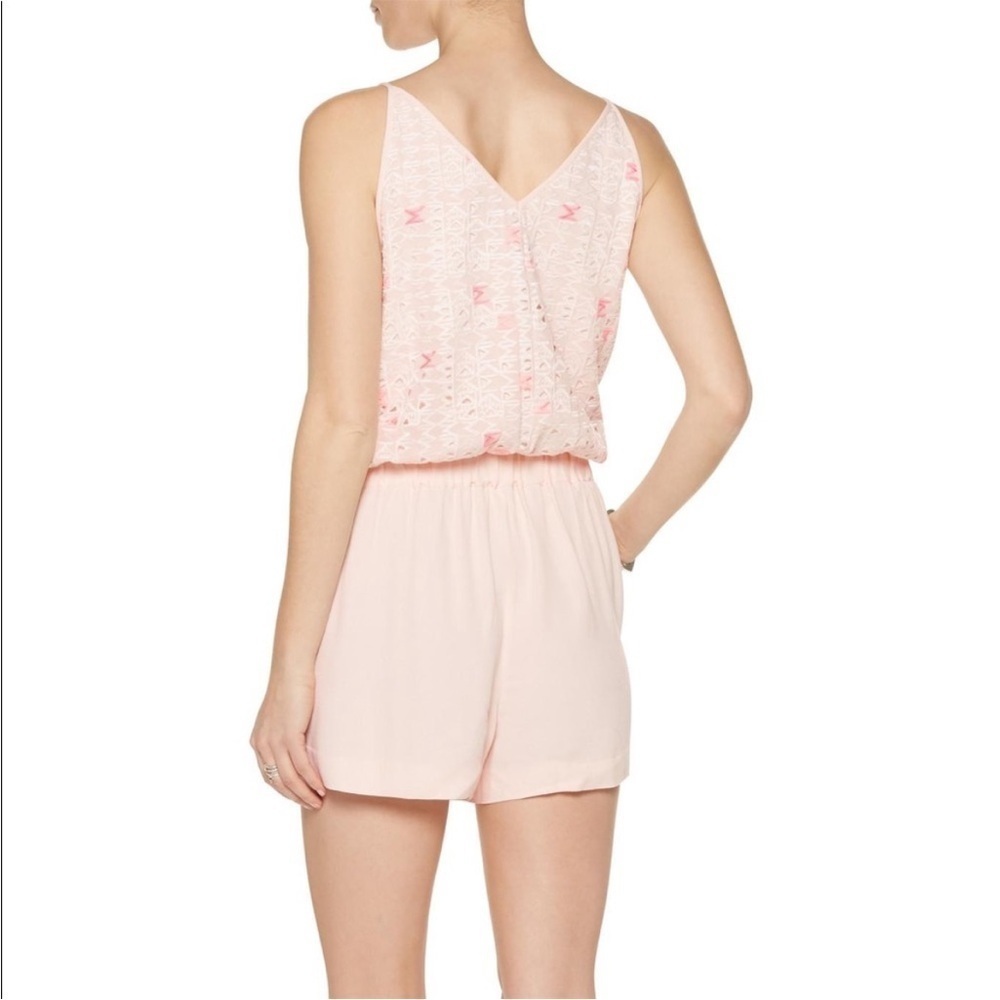 MAJE Lola Embroidered Playsuit Romper Pull On Vneck Ivory Pink Lace Sz 1 Small - Picture 2 of 14